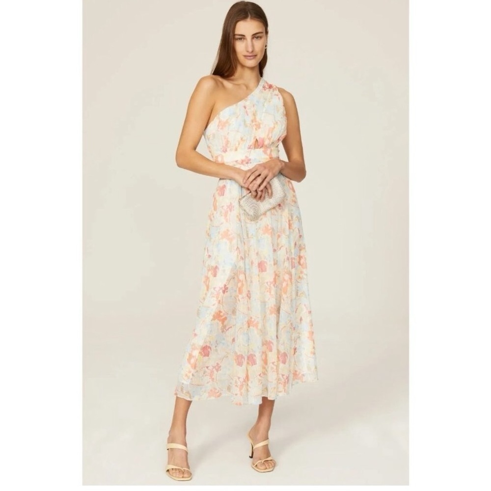 NWT Likely Sara One Shoulder Ivory Floral  Midi Dress Size 6